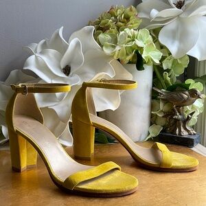 Stuart Weitzman NearlyNude Yellow Suede Heels